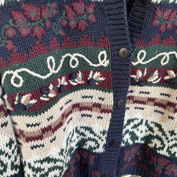 Vintage Fisherman Grandpa Navy Maroon Cardigan Sweater Scandi Cabin Aspen Medium - Picture 5 of 7